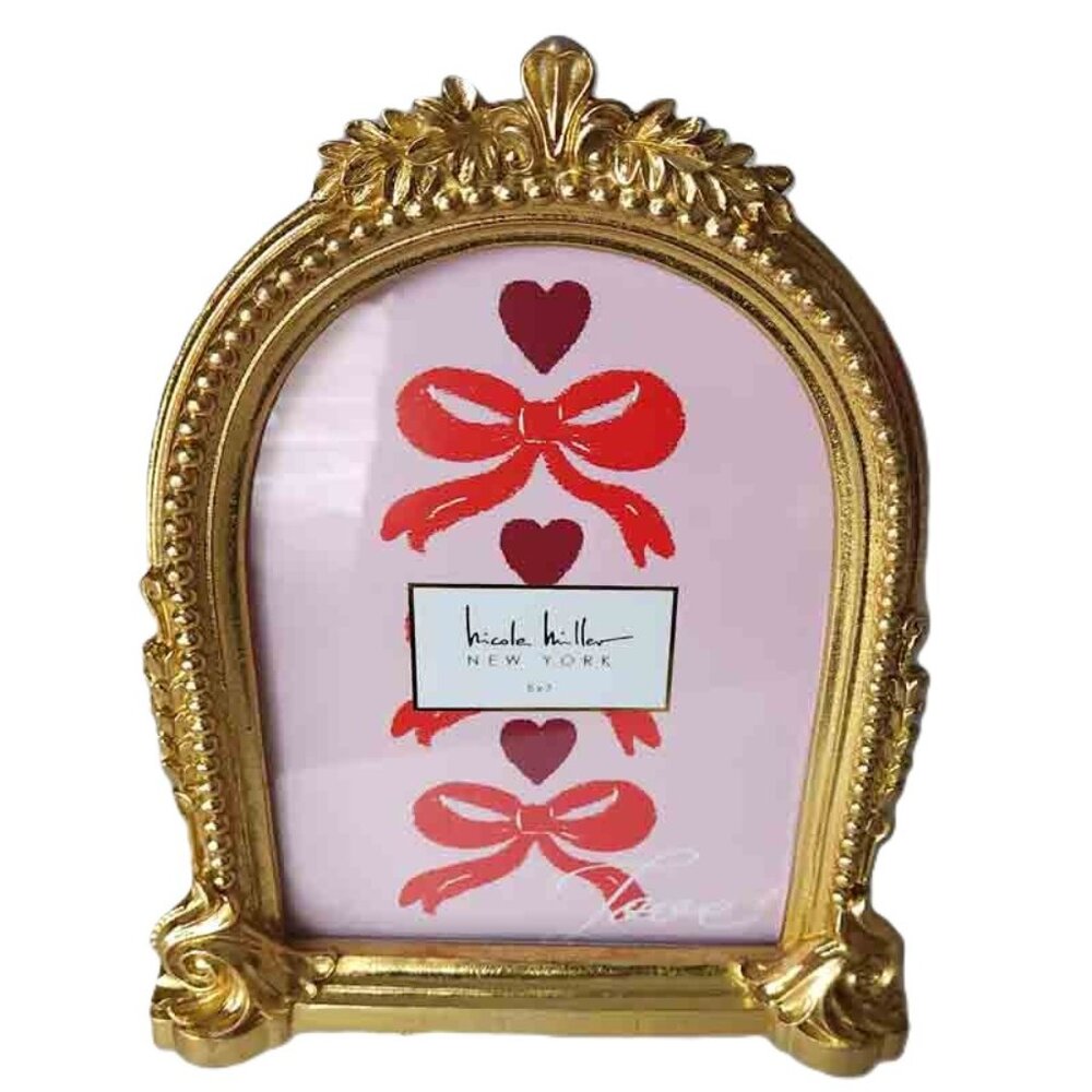 Nicole Miller Antique Gold Cathedral Style Photo Frame Holds 5" X 7"